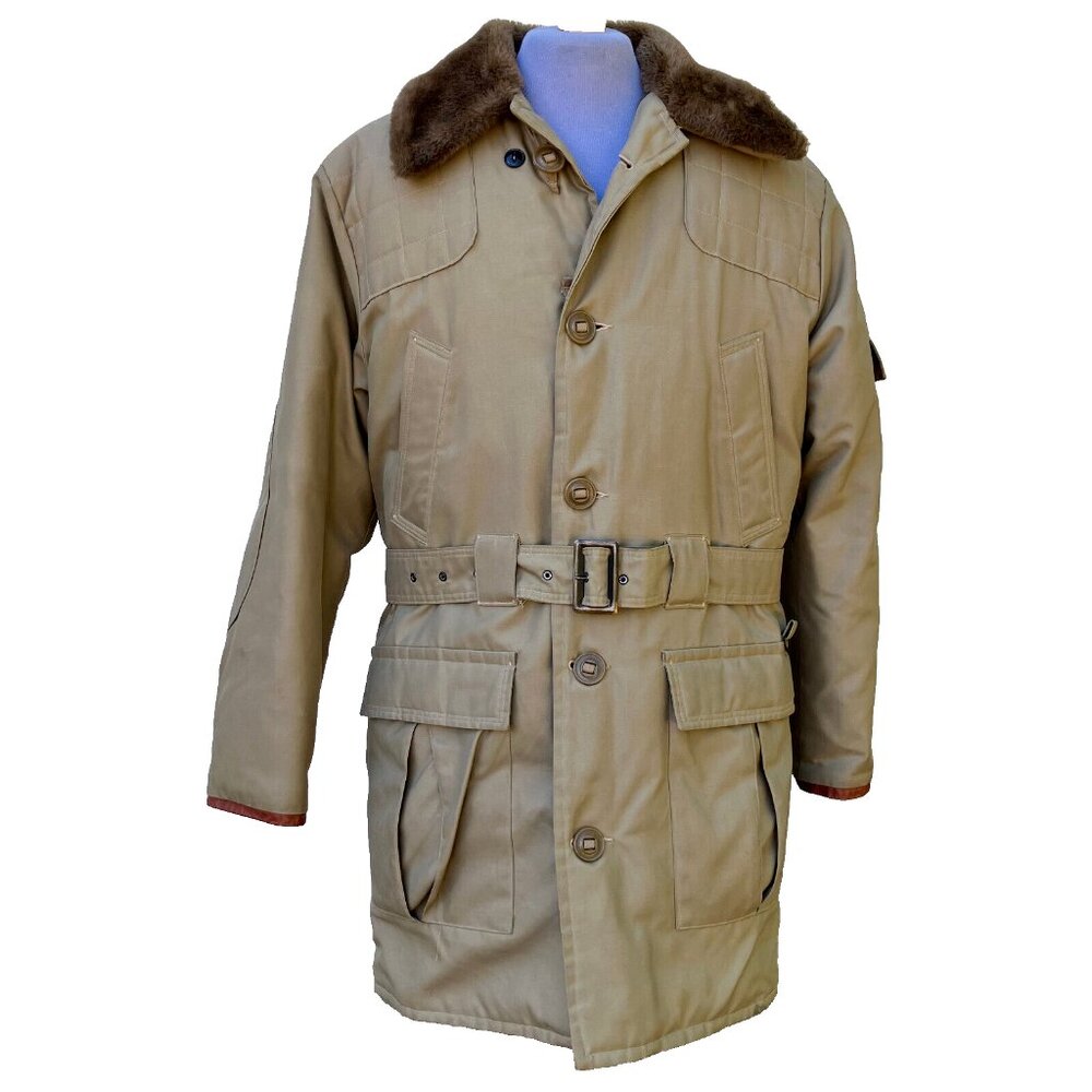 Sears Outdoorsman Feather Down Winter Coat Faux Fur Collar Vintage 70s Tan